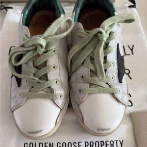 Golden Goose Kids White Sneakers with Green Laces